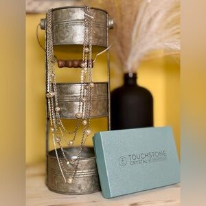 NIB Touchstone Crystal Swarovski Charleston pearl rhinestone layered necklace